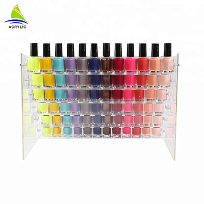 Organizzatore materiale acrilico del cosmetico del supporto del supporto della bottiglia dello smalto dell'esposizione cosmetica acrilica a file
