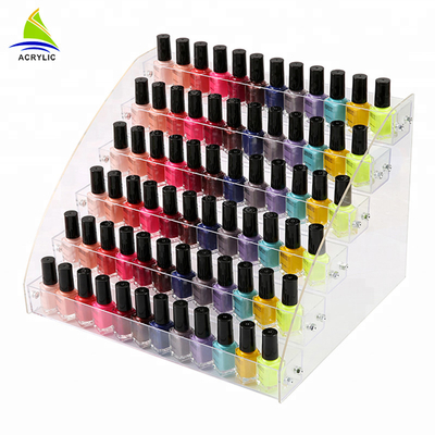 Organizzatore materiale acrilico del cosmetico del supporto del supporto della bottiglia dello smalto dell'esposizione cosmetica acrilica a file