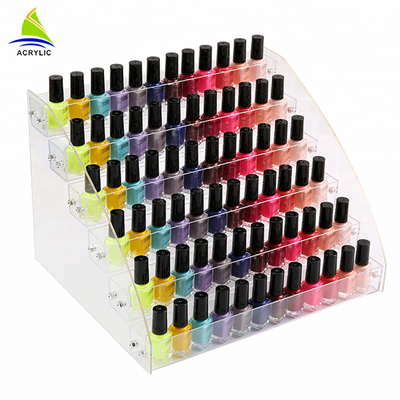 Organizzatore materiale acrilico del cosmetico del supporto del supporto della bottiglia dello smalto dell'esposizione cosmetica acrilica a file