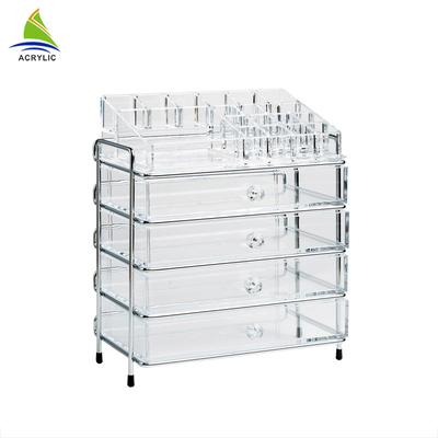 Scatola di stoccaggio acrilica elegante da tavolo di trucco del supporto del rossetto di 4 cassetti chiara