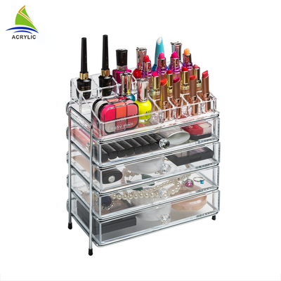 Scatola di stoccaggio acrilica elegante da tavolo di trucco del supporto del rossetto di 4 cassetti chiara