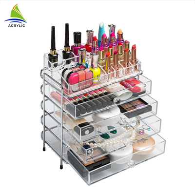 Scatola di stoccaggio acrilica elegante da tavolo di trucco del supporto del rossetto di 4 cassetti chiara