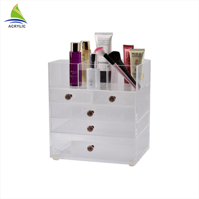 Planarità acrilica dell'organizzatore di trucco del cassetto dei contenitori per esposizione cosmetici acrilici bianchi