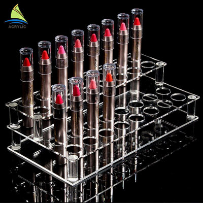 Supporto cosmetico a file acrilico dell'organizzatore del rossetto dei banchi di mostra di lucentezza