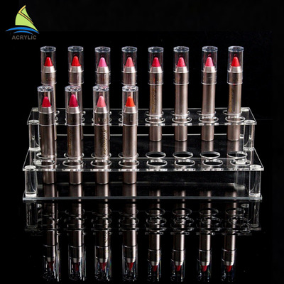 Supporto cosmetico a file acrilico dell'organizzatore del rossetto dei banchi di mostra di lucentezza