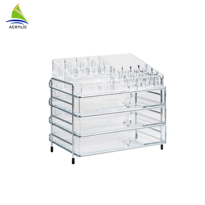 Organizzatore cosmetico acrilico grande chiaro da tavolino di plastica