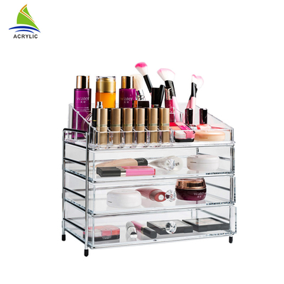 Organizzatore cosmetico acrilico grande chiaro da tavolino di plastica