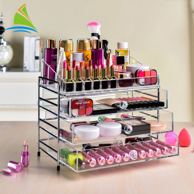 Organizzatore cosmetico acrilico grande chiaro da tavolino di plastica