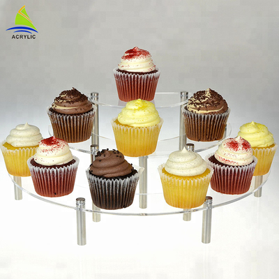 Torre acrilica del dessert del bigné del dolce di 3 file dell'esposizione del buffet del vicario acrilico della pasticceria
