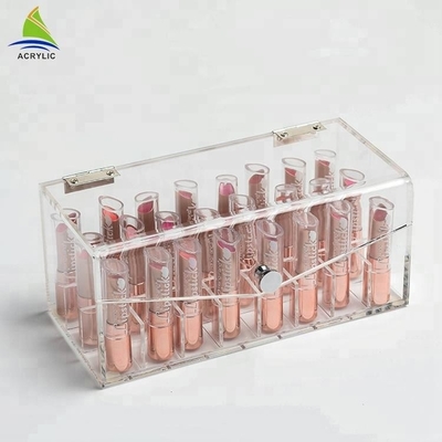 Il contenitore per esposizione acrilico trasparente del rossetto di trucco compone l'organizzatore