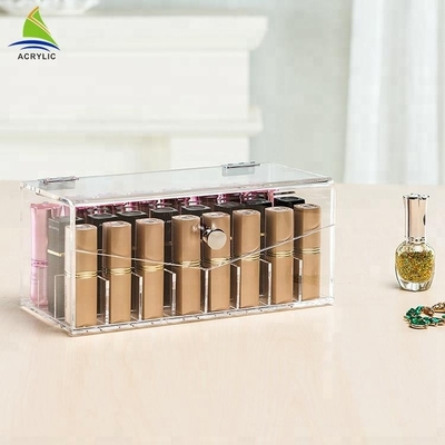 Il contenitore per esposizione acrilico trasparente del rossetto di trucco compone l'organizzatore