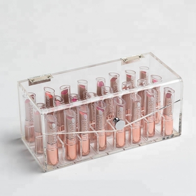 Il contenitore per esposizione acrilico trasparente del rossetto di trucco compone l'organizzatore