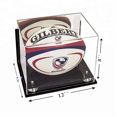 Superficie regolare acrilica commerciale della scatola di presentazione della palla di rugby di sport della scatola di presentazione con la base