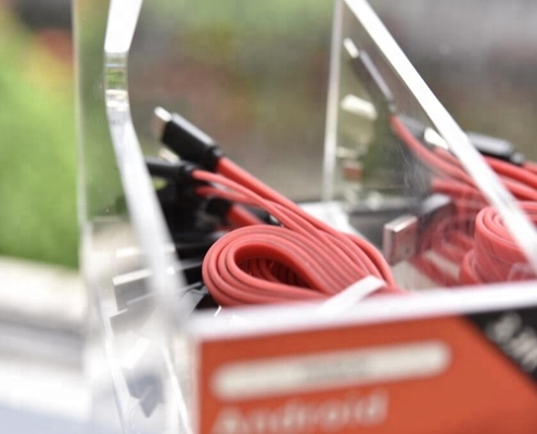 Banco di mostra accessorio del telefono cellulare acrilico per lucidatura di cristallo del cavo del Usb