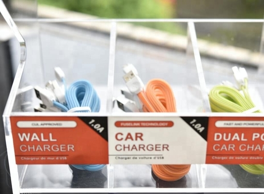 Banco di mostra accessorio del telefono cellulare acrilico per lucidatura di cristallo del cavo del Usb