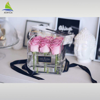 Contenitore acrilico di lusso d'imballaggio quadrato impermeabile di fiore del regalo con il logo del laser