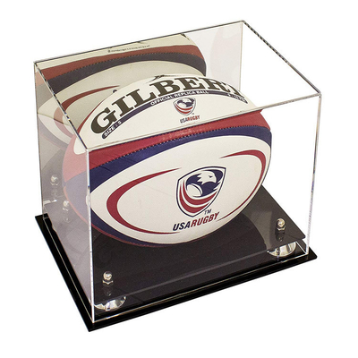 Scatola di presentazione acrilica su misura della palla di rugby/chiari contenitori per esposizione acrilici della scatola