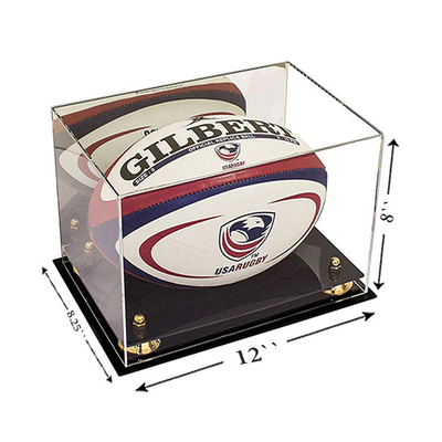 Scatola di presentazione acrilica su misura della palla di rugby/chiari contenitori per esposizione acrilici della scatola