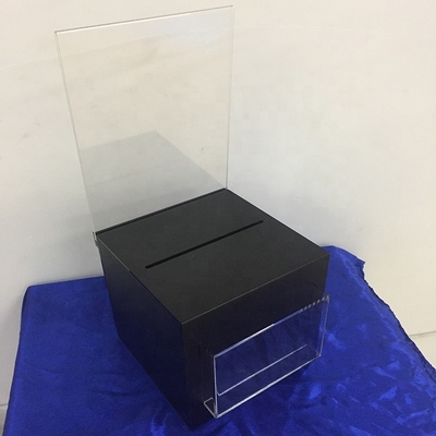 Scatola acrilica chiudibile a chiave nera gelida di donazione della scatola/perspex di presentazione con il titolare della carta del segno