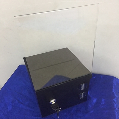 Scatola acrilica chiudibile a chiave nera gelida di donazione della scatola/perspex di presentazione con il titolare della carta del segno