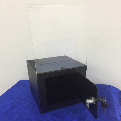 Scatola acrilica chiudibile a chiave nera gelida di donazione della scatola/perspex di presentazione con il titolare della carta del segno