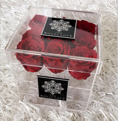 Contenitore acrilico di lusso d'imballaggio quadrato impermeabile di fiore del regalo con il logo del laser