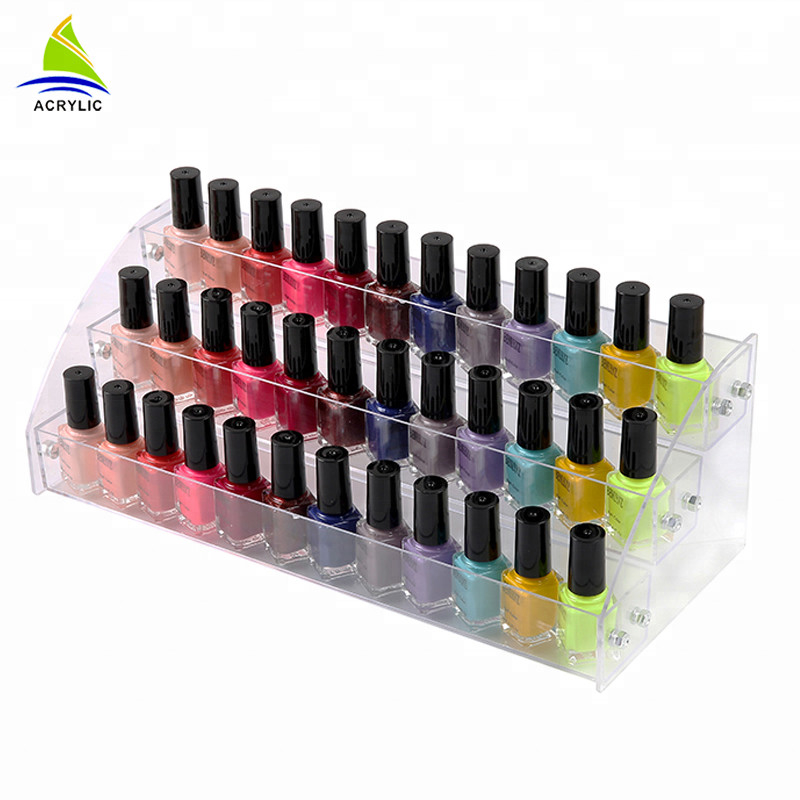 Organizzatore materiale acrilico del cosmetico del supporto del supporto della bottiglia dello smalto dell'esposizione cosmetica acrilica a file