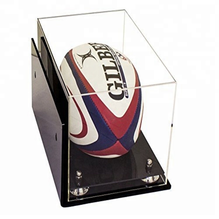 Superficie regolare acrilica commerciale della scatola di presentazione della palla di rugby di sport della scatola di presentazione con la base