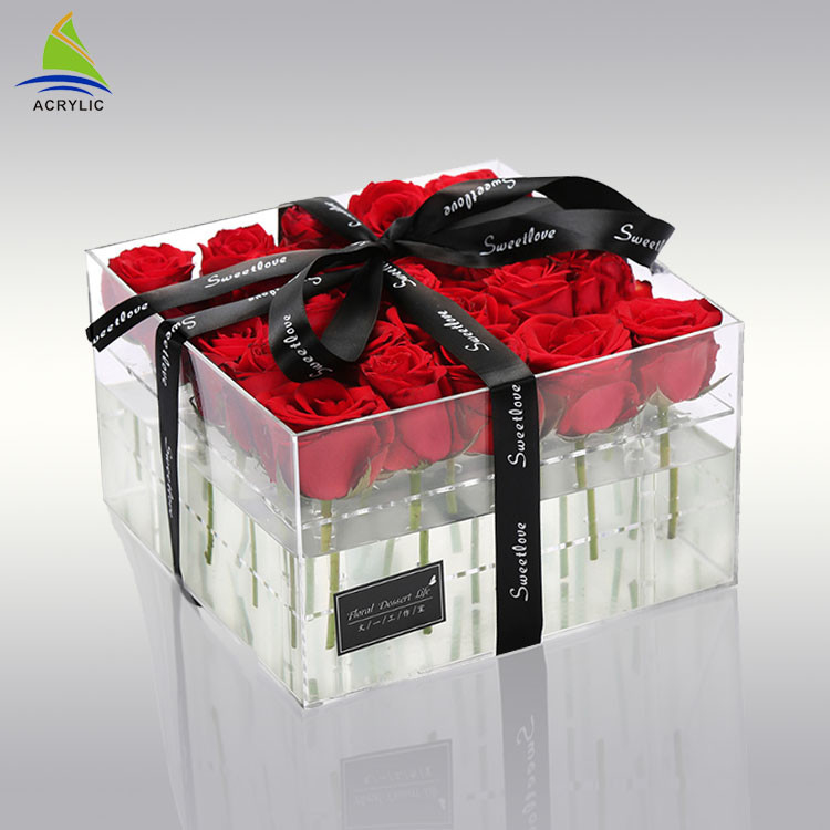 Contenitore d'imballaggio su ordinazione di chiaro di stoccaggio del plexiglass fiore acrilico acrilico della scatola per conservato 25 rose
